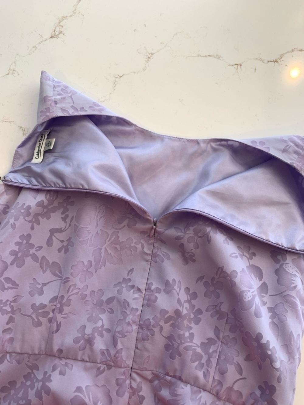 Lavender Dress Size 12 Sleeveless Floral Midi w/ Pleated Waist and Bow - Picture 9 of 14